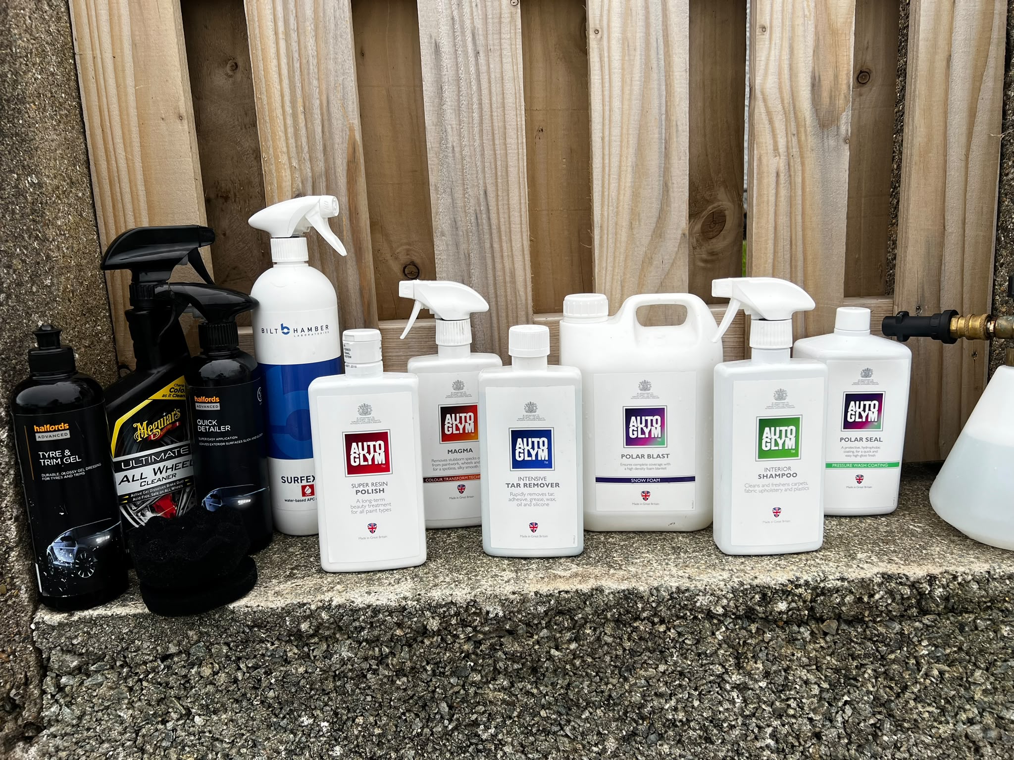 Exterior detailing products including Autoglym, Meguiar's and Bilt Hamber